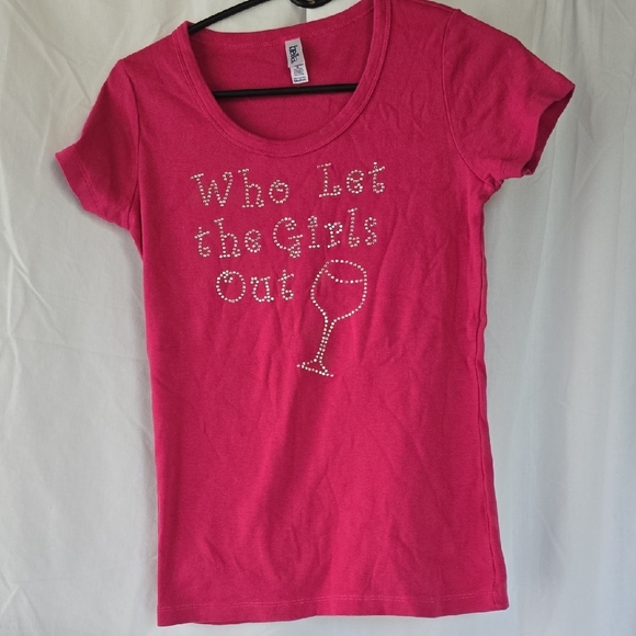 Pink Graphic Tee with Rhinestone Design - Picture 6 of 6